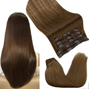 Clip in Hair Extensions Human Hair Natural Balayage Chocolate Brown 7pcs 120g 16 Inch