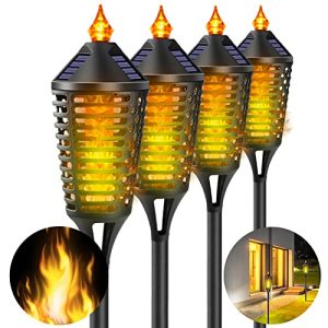 SUWEAZC 4 Pack Solar Torch Light with Flickering Flame Solar Torch Lights