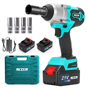 NCOEN Brushless Impact Wrench 1/2 Inch Chuck, 600N.m Impact Gun, Power Impact Wrench Max Torque 442 ft-lbs, 2x 4.0 Battery w/4 Sockets and Portable Carrying Tool Case for Home Garden