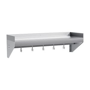 Halamine Stainless Steel Shelf 24*14 in, Commercial Wall Mount Floating Shelving with 5 Hook