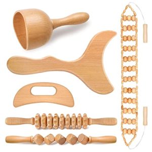 JUANWAN 6 in 1 Wood Therapy Massage Tools – Wooden Massage Tool Professional Maderoterapia Kit Wooden Massager Body Sculpting Tools for Muscle Pain Relief, Anti-Cellulite, Body Contouring and Shaping