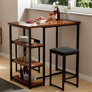 Hicomony Bar Table and Chairs Set for 2 with 3 Storage Shelves