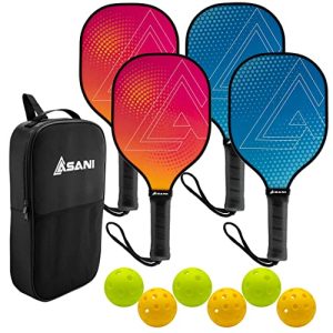 Pickle Ball Paddle Set of 4 – Pickleball Set with 4 Paddles, 6 Balls, and 1 Carry Bag – 7-Ply Basswood Pickleball Paddles with Durable Edge Guard