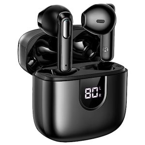 Bluetooth Earbuds Wireless Earbuds 60Hrs Battery Life with Wireless Charging Case & LED Power Display Waterproof Earphones Crystal-Clear Calls with 4 Mic for iPhone Android Sports Workout Gym