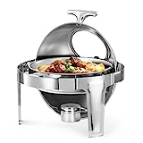 Amhier 6 Qt Roll Top Chafing Dish Buffet Set, Stainless Steel Chafing Dish with Visible Glass Window for Catering, Parties, Hotels and Weddings