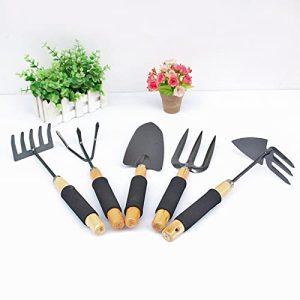 Five Piece Set of Gardening Tools, Including rake, Shovel, Trowel, Nail rake, etc, Wooden Handle with Protective Rubber Cover, Essential for Small Family Gardens, Balconies, and Small Potted Plants