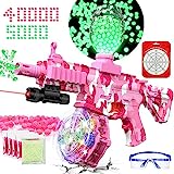 Automatic Splat Gun, Electric Gel Ball Blaster Toys, 2-in-1 Luminous Battery Drum with 40000 Gel Ball 5000 Fluorescence Beads and Goggle for Ages 9+ Kids and Adults Outdoor Team Shooter (Pink)