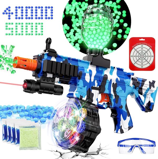 Automatic Splat Gun, Electric Gel Ball Blaster Toys, 2-in-1 Luminous Battery Drum with 40000 Gel Ball 5000 Fluorescence Beads