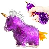 Unicorn Squishy Stress Ball Fidget Toy | Stretch and Squeeze, Stress Balls for Kids and Adults | Novelty Animal Sensory Dough Ball, Stress Relief Gifts for Autism, ADHD, OCD (Purple)