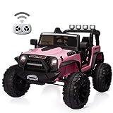 Dangvivi 2 Seater Kids Ride on Car, 24V Electric Car for Kids, 4x200W Strong Motor, 4WD Electric Vehicle with 2.4G Remote Control, Soft Braking& Suspension, Led Lights Bluetooth Music Speed 5mph Pink