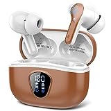 Wireless Earbuds, Bluetooth 5.3 Headphones with 4 ENC Noise Cancelling Mic, Bluetooth Earbuds 40H Playtime , Wireless Headphones in ear Earphones Deep Bass Stereo, LED Display, IP7 Waterproof, Brown