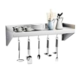 Halamine Stainless Steel Shelf, Metal Shelf 24 * 12 in, Stainless Shelf Wall Mounted Steel Floating Shelf with 5 Hook for Kitchen, Restaurant, Home, Bar, Laundry Room, Food Truck