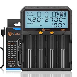 WISSBLUE PD 20W LCD Universal Battery Charger with Discharge Capacity Test Can Display Capacity, 18650 Battery Charger Suitable for 3.7V Lithium Battery 3.2V LiFePO4 1.2v Ni-MH Ni-CD AA AAA Battery
