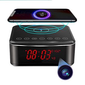 SUMALAGU Hidden Spy WiFi Camera with 160°View Angle, Espias Ocultas Nanny Cam,WiFi Secret Camera 4K with Bluetooth Speaker,Night Vision,Alarm Clock,Wirless Charger for Office Home Store(2.4G/5G)