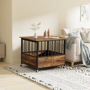 Tuanlove Large Dog Crate Furniture, Double Doors Wooden Dog Kennel End Table for Small/Medium Dogs, Indoor Dog House Anti-Chew Dog Crate, Dog Kennel Lockable Table Pet Crate for Home Decor (Brown)