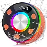 Bluetooth Shower Speaker, Portable Speakers Bluetooth 5.3 with HD Sound, IPX7 Waterproof, Colorful RGB Light/LED Display/FM Radio/Hands-Free Call/Suction Cup, Perfect for Bathroom Sing-Along, Orange