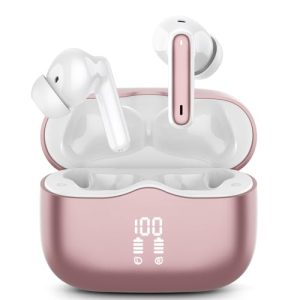 Bluetooth Earphones with Light Weight, IP7 Waterproof Ear Buds for Android IOS, Rosegold