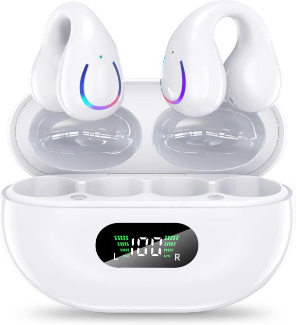 Ear Clip Headphones Bluetooth 5.3 Wireless Earphones 4 HD Mic with 36H Reproduction LED Display Charging Case