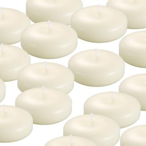 KNOURT 12 Pack Floating Candles, 3” Ivory Unscented Dripless Wax Burning Candles, for Weddings, Party, Cylinder Vases