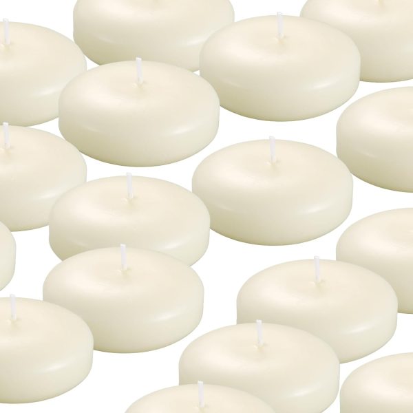 KNOURT 12 Pack Floating Candles, 3” Ivory Unscented Dripless Wax Burning Candles, for Weddings, Party, Cylinder Vases