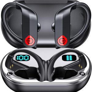 CoolJumper Bluetooth Headphones Wireless Earbuds 120hrs Playtime Wireless Charging Case Digital Display Sports Ear Buds with Earhook