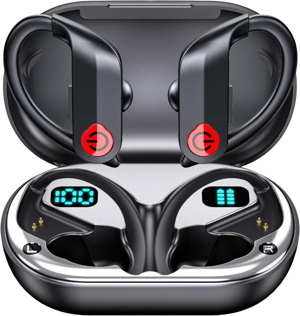 CoolJumper Bluetooth Headphones Wireless Earbuds 120hrs Playtime Wireless Charging Case Digital Display Sports Ear Buds with Earhook