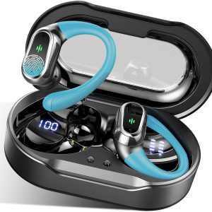 Rolosar Wireless Earbuds, Bluetooth 5.3 Earbuds Sports LED Power Display Wireless Headphones Black-Blue