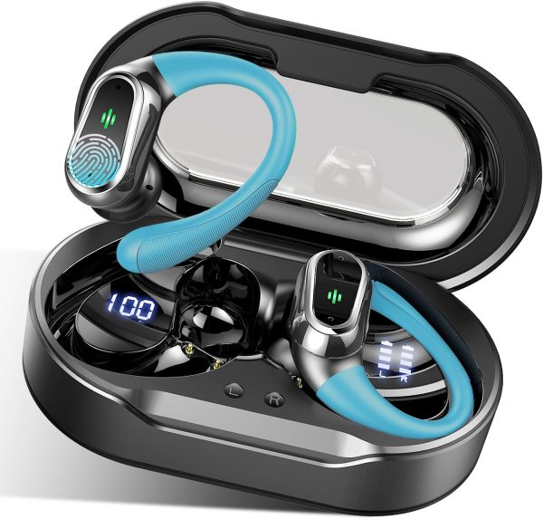 Rolosar Wireless Earbuds, Bluetooth 5.3 Earbuds Sports LED Power Display Wireless Headphones Black-Blue