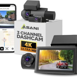 3-Channel Car Dash Cam – 4K Front, Rear, and Cabin Recording, LCD Screen, Includes 32GB SD Card, WiFi, GPS, G-Sensor, 6 IR LEDs for Night Vision