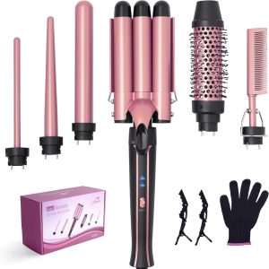 Curling Iron Wand Set 6-in-1 – Beachwaver Hair Curler with 3 Barrel Hair Crimper