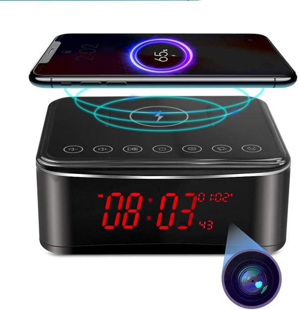 Hidden Spy Camera with Video in Alarm Clock,Bluetooth Speaker,Wireless Charger,Nanny Spy Cam with Stronger Night Vision