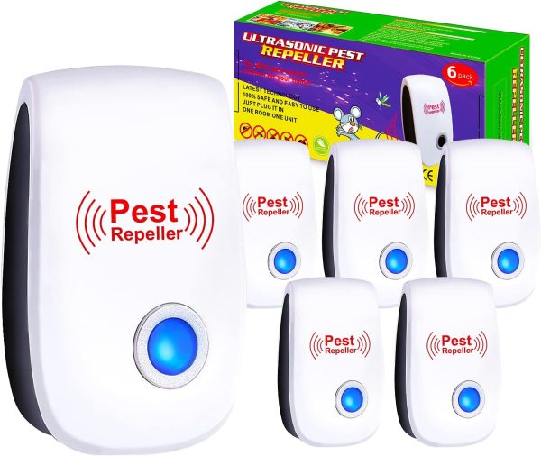 Ultrasonic Pest Repeller 6 Pack, Electronic Mouse Repellent Devices Plug-ins in Indoor for Mouse, Roaches Squirrels Spider Bugs Mosquito Spider Bats