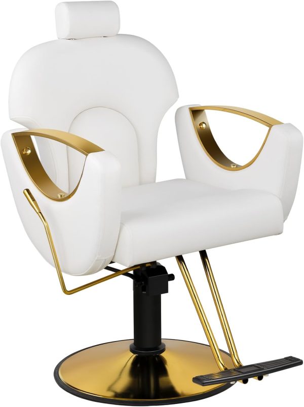 White Barber Chair, Reclining Salon Chair for Hair Stylist