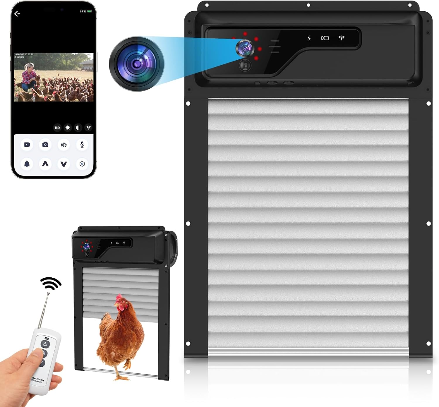 Automatic Chicken Coop Door with Surveillance Camera 1080P,Night Vision