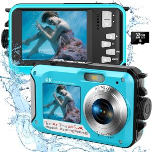 4K Underwater Camera with 32GB Card 1250mAh Battery 48MP Autofocus 11FT