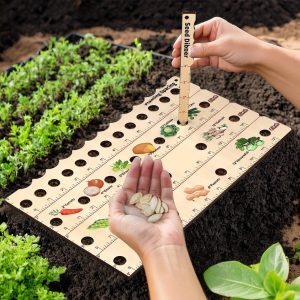 Seed Planting Ruler with Holes, Seed Spacing Ruler and Seed Dibber,